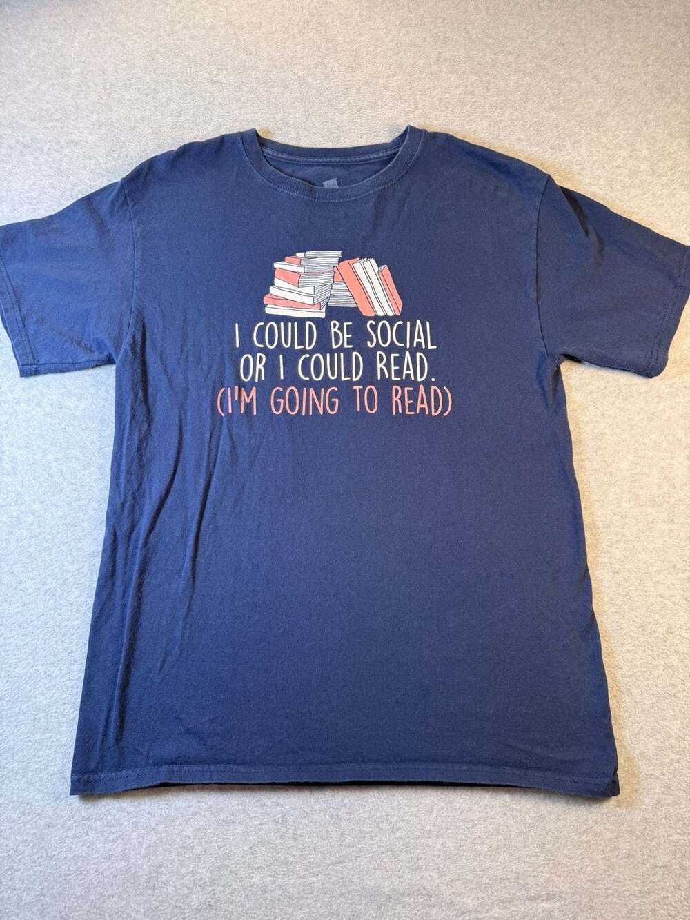 Navy Blue I Could Be Social Or I Could Read Graphic Print - Size M
